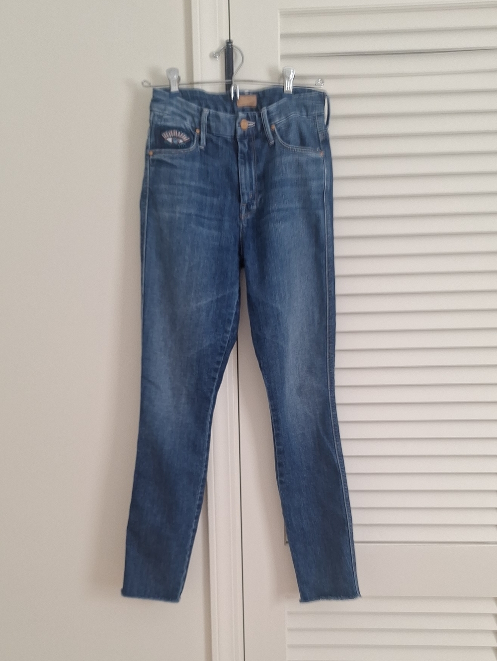 MOTHER Light Blue High Waisted Looker Ankle Fray Jeans
